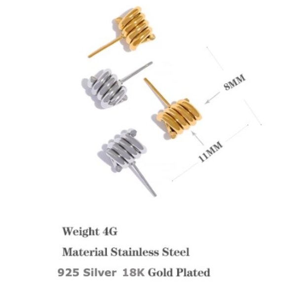 New 18K Gold Silver Twisted Stud Earrings - Picture 10 of 17